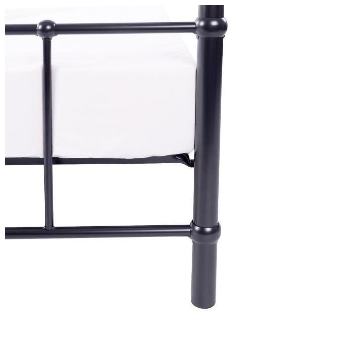 AARON Lit adulte 140x190 cm en métal a barreaux - Noir - Sommier incl