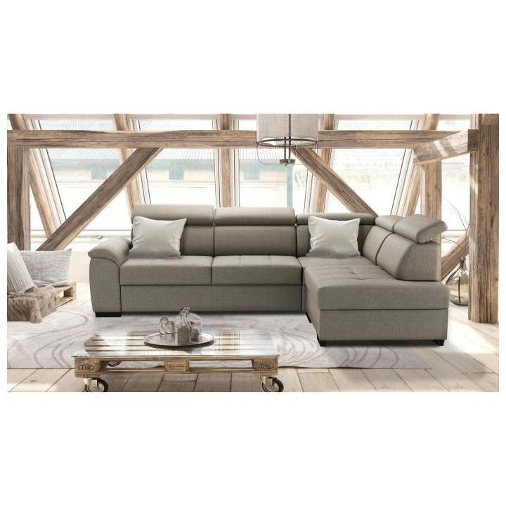 Canapé d'angle réversible convertible 4 places KYLIAN- Tissu Beige -