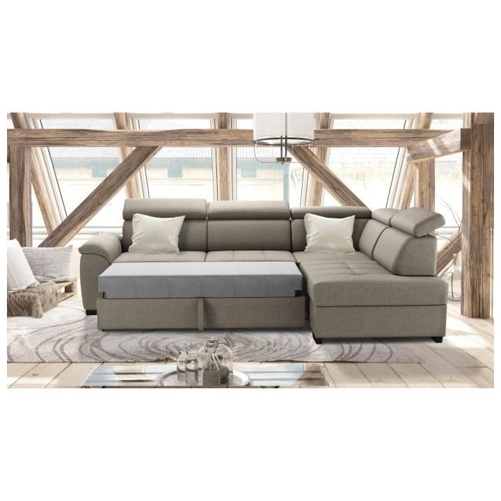 Canapé d'angle réversible convertible 4 places KYLIAN- Tissu Beige -