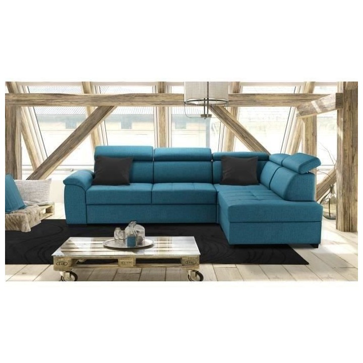 Canapé d'angle réversible convertible 4 places KYLIAN - Tissu Bleu -