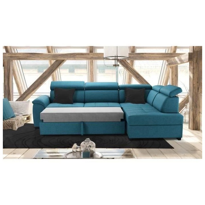 Canapé d'angle réversible convertible 4 places KYLIAN - Tissu Bleu -