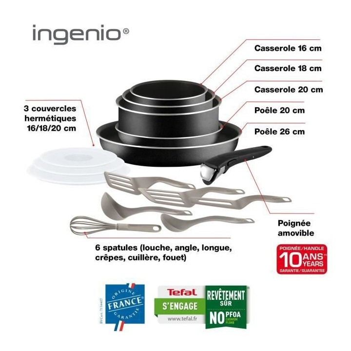 TEFAL L2009202 Ingenio Essential Batterie de cuisine 15 pieces, Tous f