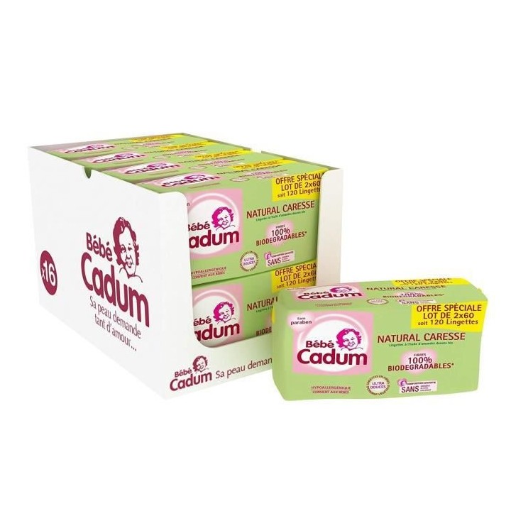 CADUM BÉBÉ Lingettes Natural Caresse - 960 Lingettes (8 lots de 120)