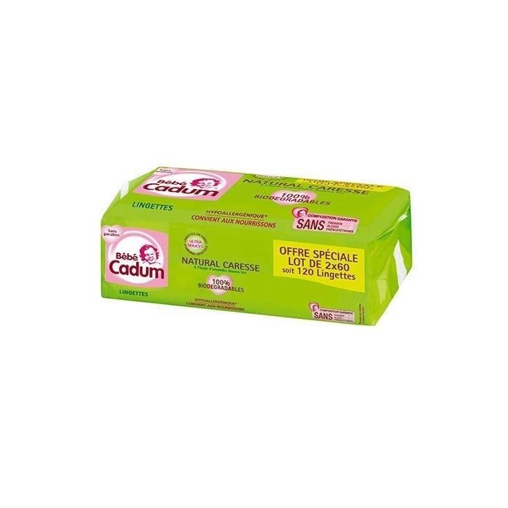 CADUM BÉBÉ Lingettes Natural Caresse - 960 Lingettes (8 lots de 120)