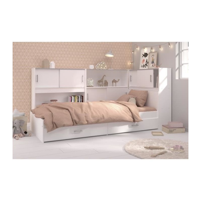 PARISOT SCOOP Lit Enfant l90x L200 cm avec 3 meubles de rangement - Contemporain - Décor blanc