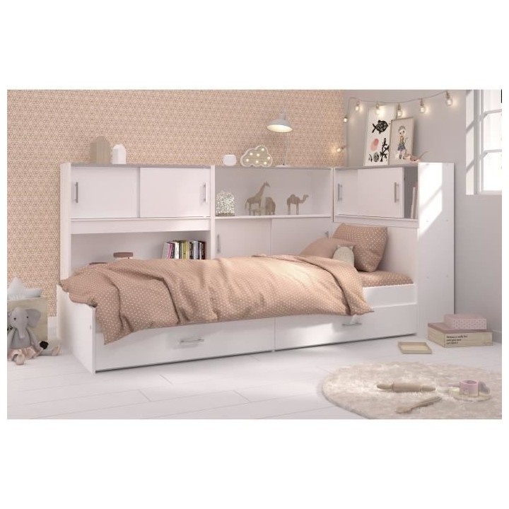 PARISOT SCOOP Lit Enfant l90x L200 cm avec 3 meubles de rangement - Co