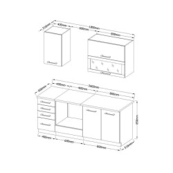 LASSEN Cuisine complete L 180 cm avec meuble four et plans de travail - 6 éléments - Gris Matera