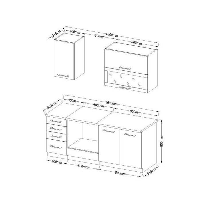 LASSEN Cuisine complete L 180 cm avec meuble four et plans de travail