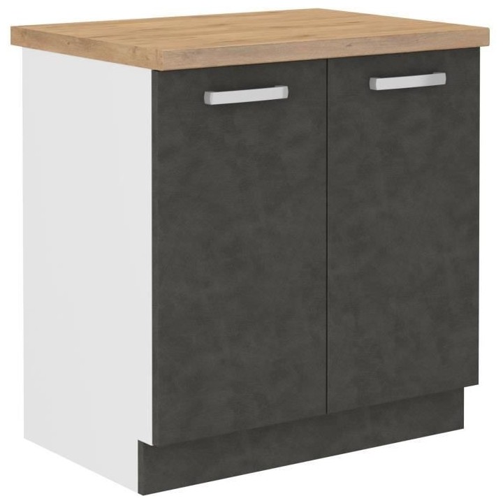 Meuble bas 2 portes battantes avec plan de travail - Gris mat - L 80 x