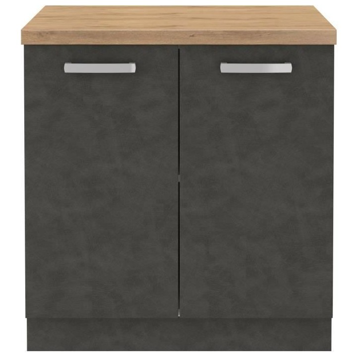 Meuble bas 2 portes battantes avec plan de travail - Gris mat - L 80 x