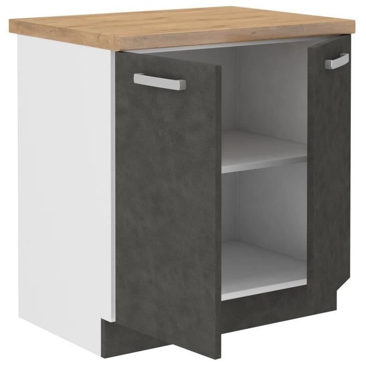 Meuble bas 2 portes battantes avec plan de travail - Gris mat - L 80 x