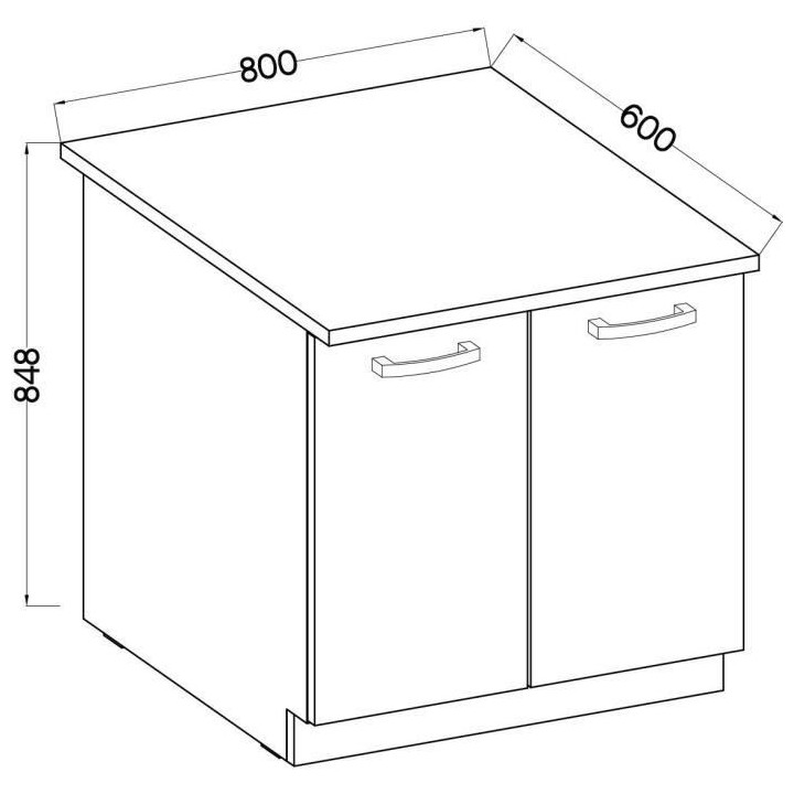 Meuble bas 2 portes battantes avec plan de travail - Gris mat - L 80 x