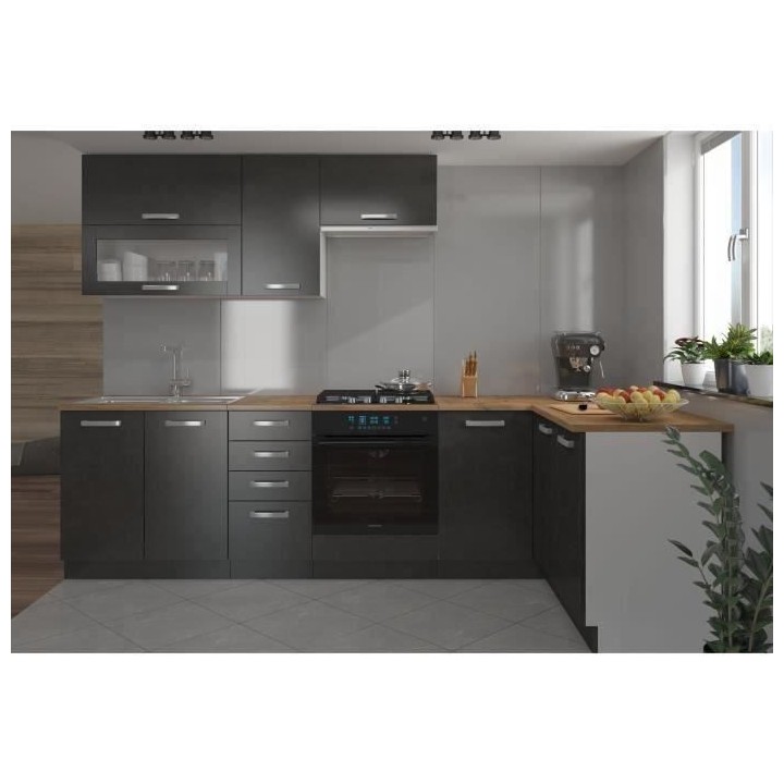 LASSEN Cuisine complete d'angle 240x165 cm avec plan de travail - Angl