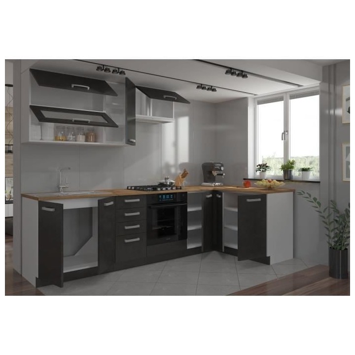 LASSEN Cuisine complete d'angle 240x165 cm avec plan de travail - Angl