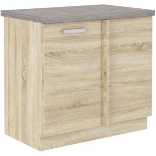 Meuble bas d'angle porte battante avec plan de travail - Décor chene