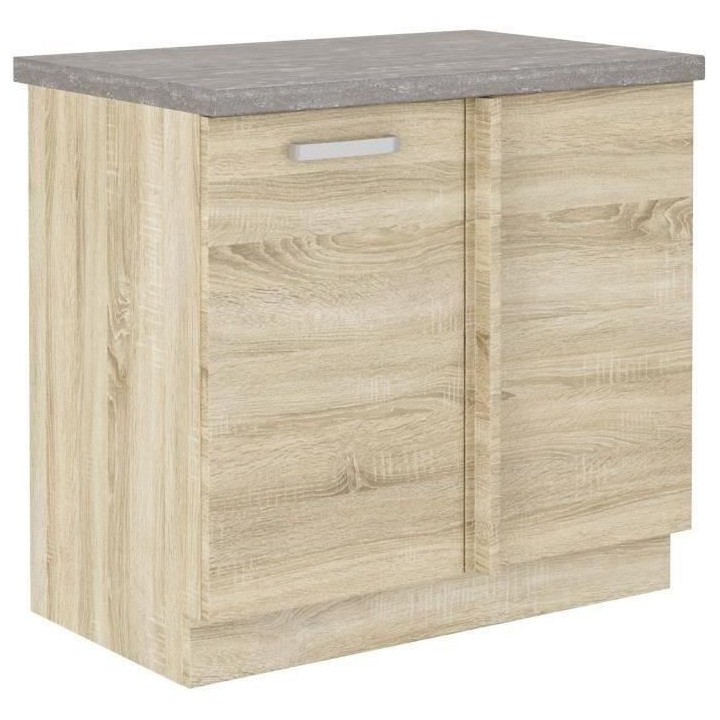 Meuble bas d'angle porte battante avec plan de travail - Décor chene