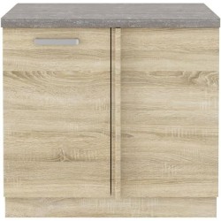 Meuble bas d'angle porte battante avec plan de travail - Décor chene sonoma - L 105 x P 51,6 x H 85 - LASSEN