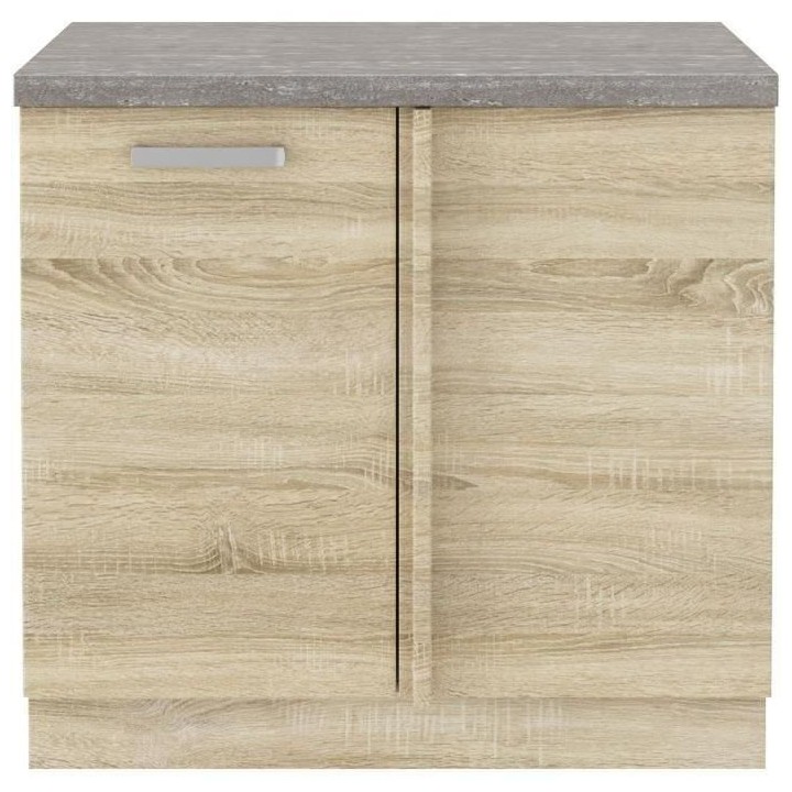 Meuble bas d'angle porte battante avec plan de travail - Décor chene