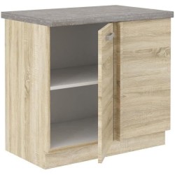 Meuble bas d'angle porte battante avec plan de travail - Décor chene sonoma - L 105 x P 51,6 x H 85 - LASSEN