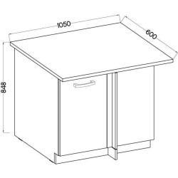 Meuble bas d'angle porte battante avec plan de travail - Décor chene sonoma - L 105 x P 51,6 x H 85 - LASSEN