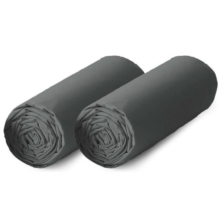 TODAY Lot de 2 draps housse 100% coton - 90x190 cm - Gris anthracite T