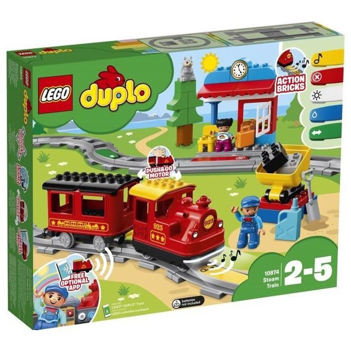 LEGO 10874 DUPLO Town Le Train a Vapeur, Jouet a Pile, Avec Sons, Lumi