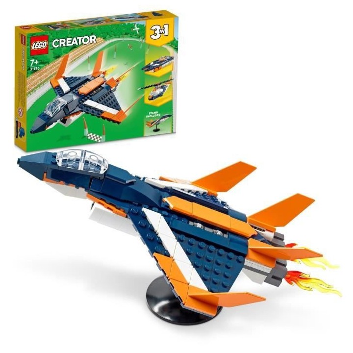 LEGO Creator 31126 L'Avion Supersonique, Jouet 3 en 1 Hélicoptere Bat