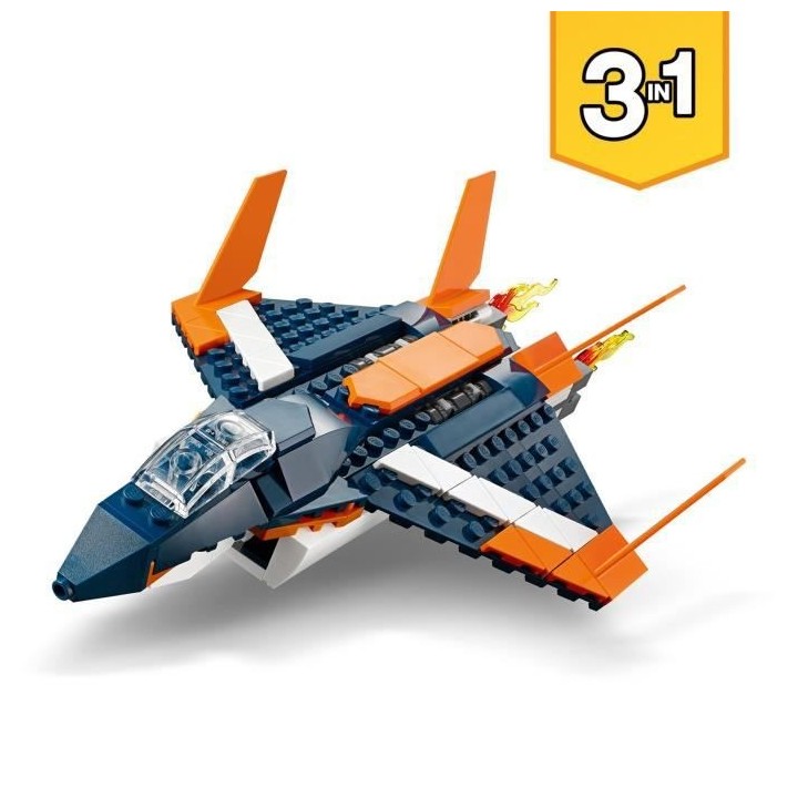 LEGO Creator 31126 L'Avion Supersonique, Jouet 3 en 1 Hélicoptere Bat