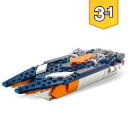 LEGO Creator 31126 L'Avion Supersonique, Jouet 3 en 1 Hélicoptere Bateau Avion