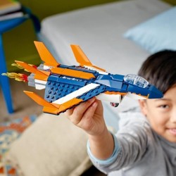 LEGO Creator 31126 L'Avion Supersonique, Jouet 3 en 1 Hélicoptere Bateau Avion