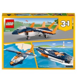 LEGO Creator 31126 L'Avion Supersonique, Jouet 3 en 1 Hélicoptere Bateau Avion