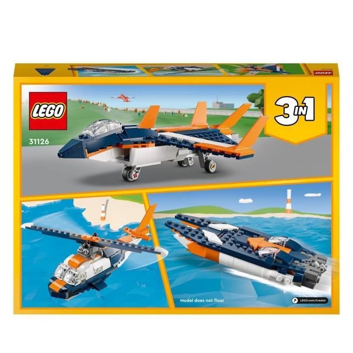 LEGO Creator 31126 L'Avion Supersonique, Jouet 3 en 1 Hélicoptere Bat