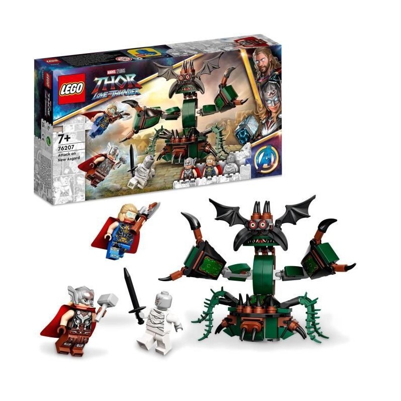 LEGO 76207 Marvel Attaque sur le Nouvel Asgard, avec Figurines de Thor des Avengers et son Marteau, pour Enfants de 7 Ans et Plu