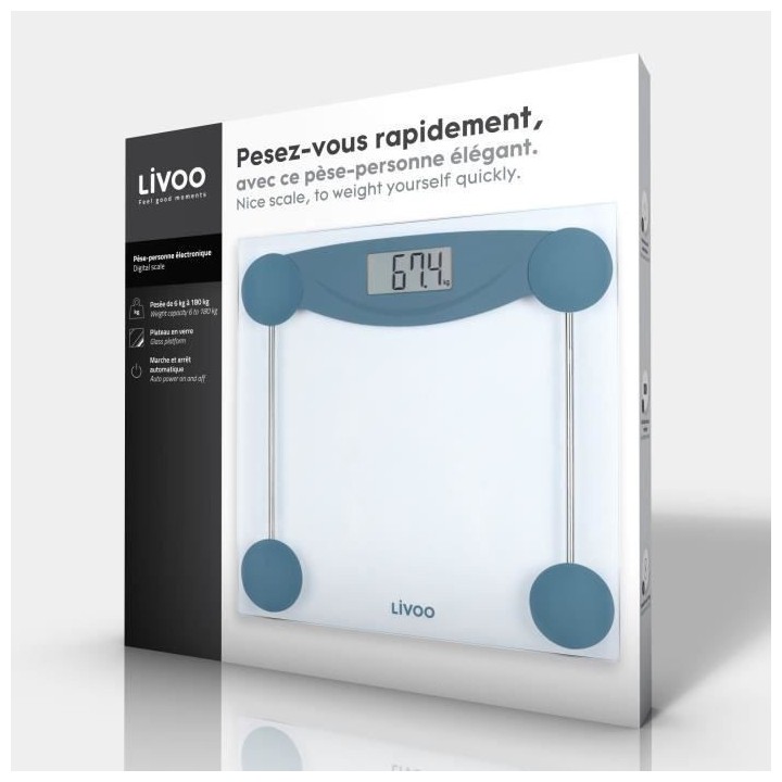 LIVOO DOM426B - Pese-personne électronique - Plateau en verre trempé