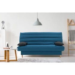 Banquette clic clac 3 places - Tissu bleu canard - Style scandinave - L 190 x P92 cm - LIV