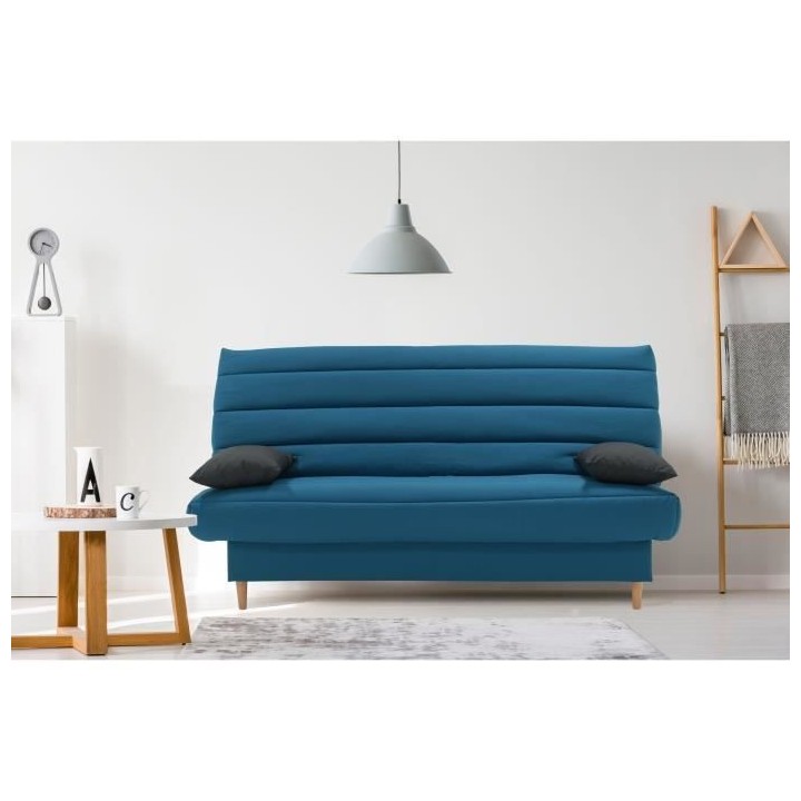Banquette clic clac 3 places - Tissu bleu canard - Style scandinave -