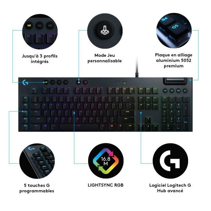 Clavier Gaming - Sans fil - LOGITECH G - G815 LIGHTSPEED - Switch TACT