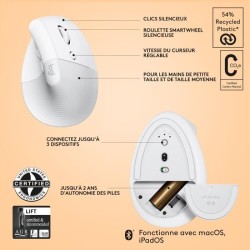 Logitech - Souris Lift pour Mac - Ergonomique sans fil - Blanc