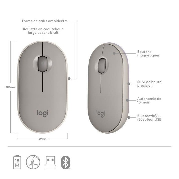 Logitech - Souris sans fil M350 avec Bluetooth - Sand