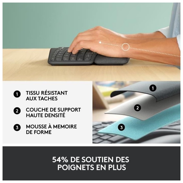 Clavier ergonomique - Sans fil - LOGITECH - K860 ERGO - Position de cl