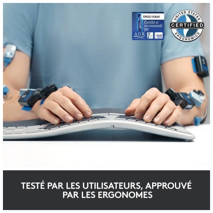 Clavier ergonomique - Sans fil - LOGITECH - K860 ERGO - Position de cl