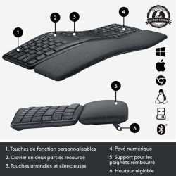 Clavier ergonomique - Sans fil - LOGITECH - K860 ERGO - Position de clavier en deux parties