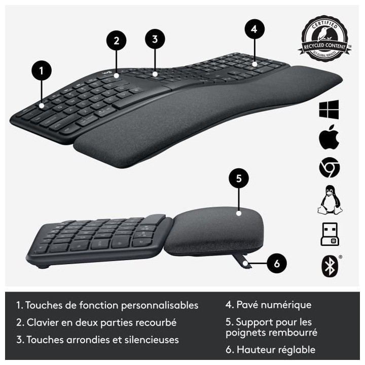 Clavier ergonomique - Sans fil - LOGITECH - K860 ERGO - Position de cl