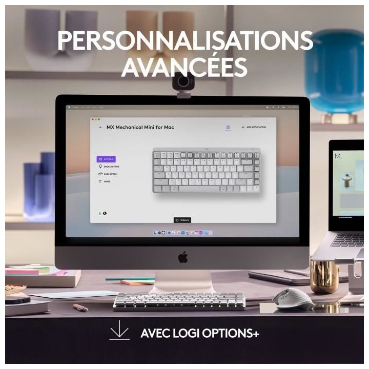 Logitech - Clavier sans fil pour Mac - MX Mechanical Mini - Gris Pâle