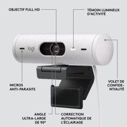 Logitech - Brio 500 Webcam HD avec Expo Auto - Blanc