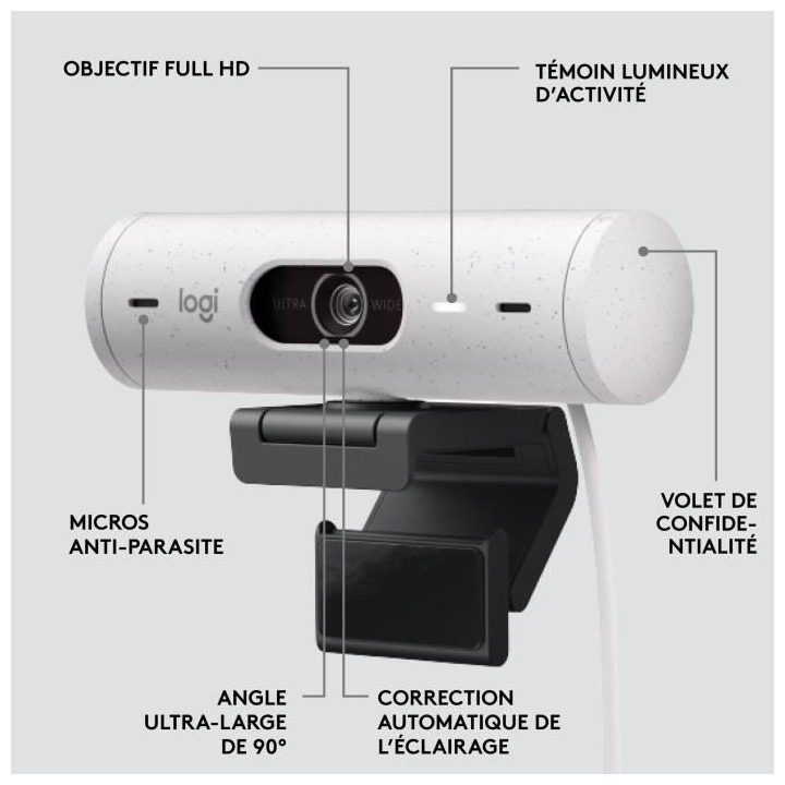 Logitech - Brio 500 Webcam HD avec Expo Auto - Blanc