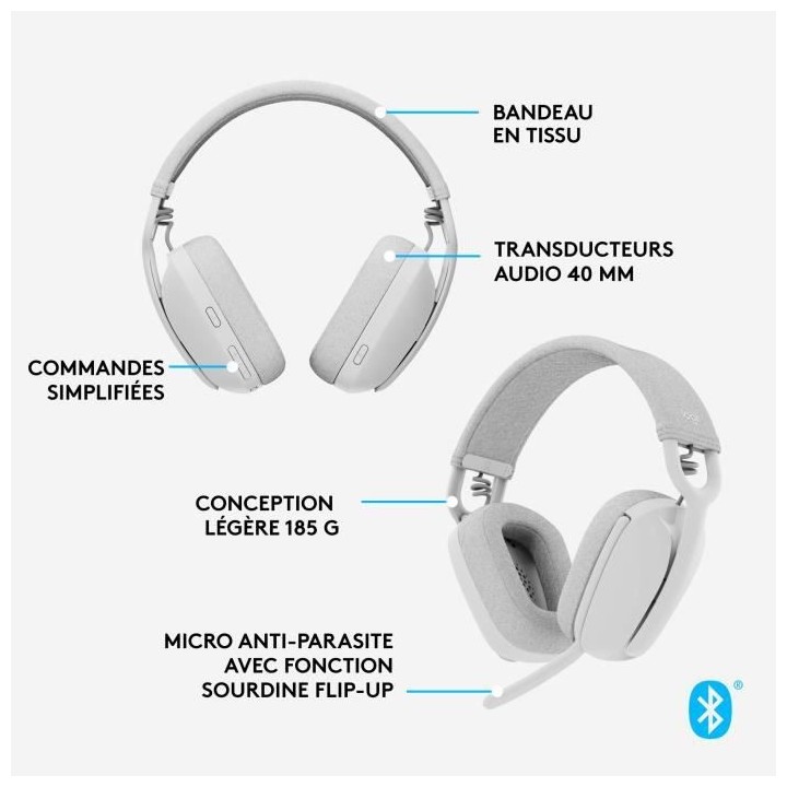 Logitech - Casque d'écoute léger sans fil avec Micro anti-bruit de f
