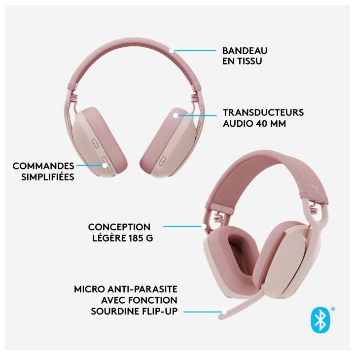 Logitech - Casque d'écoute léger sans fil avec Micro anti-bruit de f