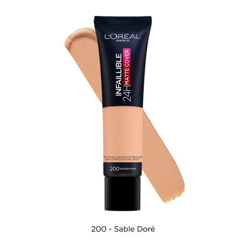 Fond de Teint L'OREAL PARIS Infaillible 24H Matte Cover Haute Couvrante Matifiant/Léger 200 Sable Doré