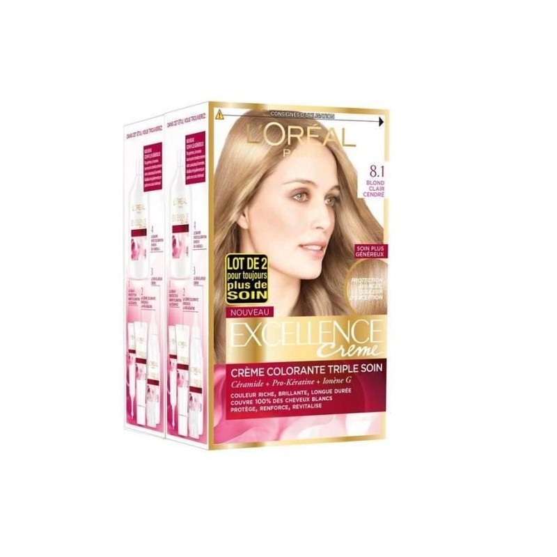 [Lot de 2] Creme Coloration L'OREAL PARIS Excellence 8.1 Blond clair cendré